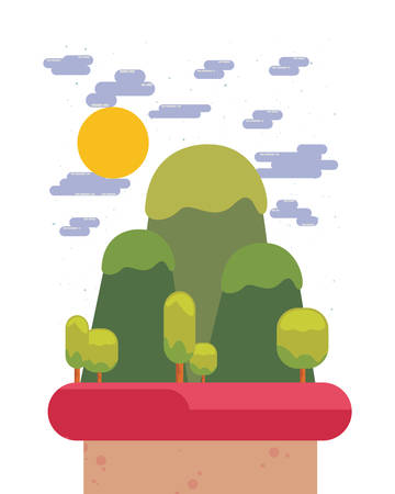 outdoor nature clouds mountains trees vector illustrationのイラスト素材