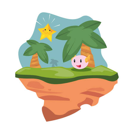 video game island palms star cute doll wings vector illustrationのイラスト素材