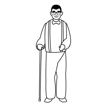 cute grandfather with cane character vector illustration designのイラスト素材