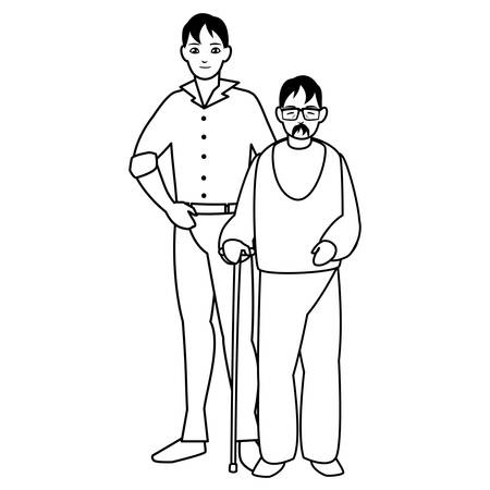 cute grandfather with son characters vector illustration designのイラスト素材