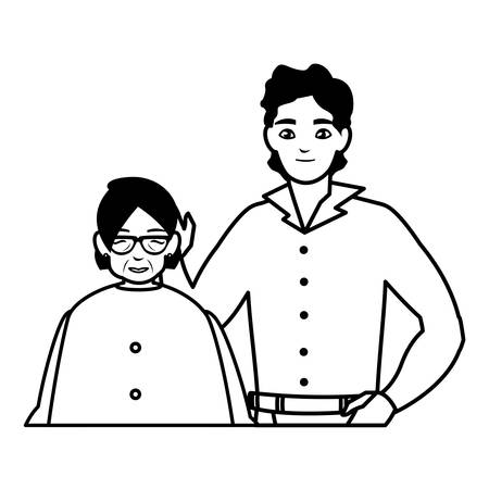cute grandmother with son characters vector illustration designのイラスト素材