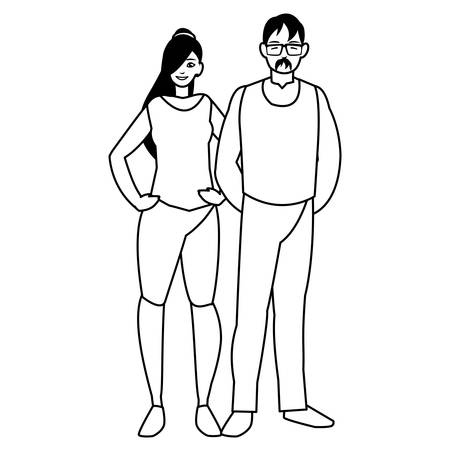 young couple avatars characters vector illustration designのイラスト素材