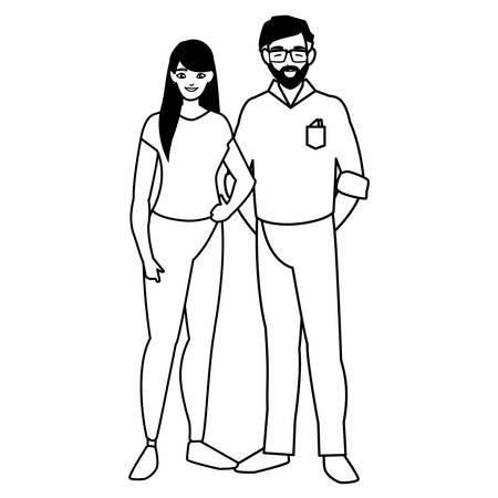 young couple avatars characters vector illustration designのイラスト素材