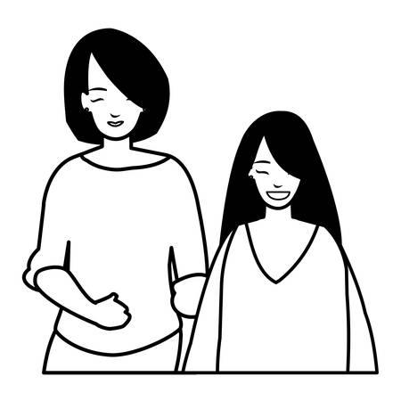 couple of girls avatars characters vector illustration designのイラスト素材