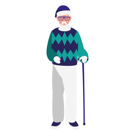 cute grandfather with cane character vector illustration designのイラスト素材