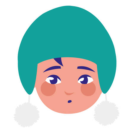 cute little boy head with winter hat vector illustration designのイラスト素材