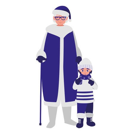 cute grandmother and grandson with winter clothes vector illustration designのイラスト素材