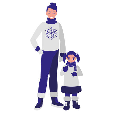 father and daughter with winter clothes vector illustration designのイラスト素材
