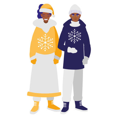 young couple black with winter clothes vector illustration designのイラスト素材