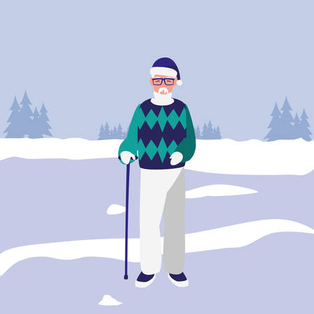 cute grandfather with winter clothes vector illustration designのイラスト素材