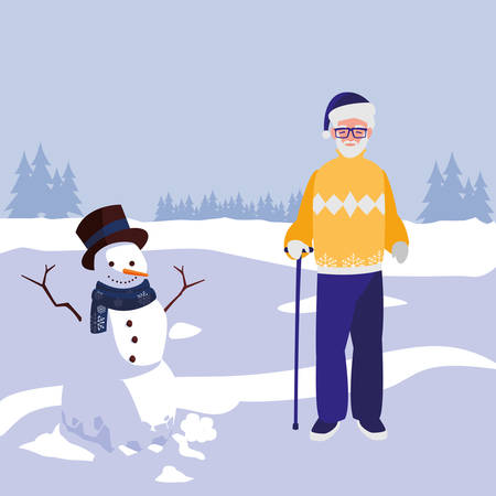cute grandfather with winter clothes vector illustration designのイラスト素材