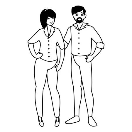 young couple avatars characters vector illustration designのイラスト素材