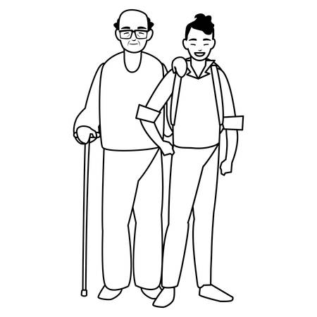 cute grandfather with son characters vector illustration designのイラスト素材