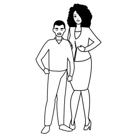 young couple avatars characters vector illustration designのイラスト素材