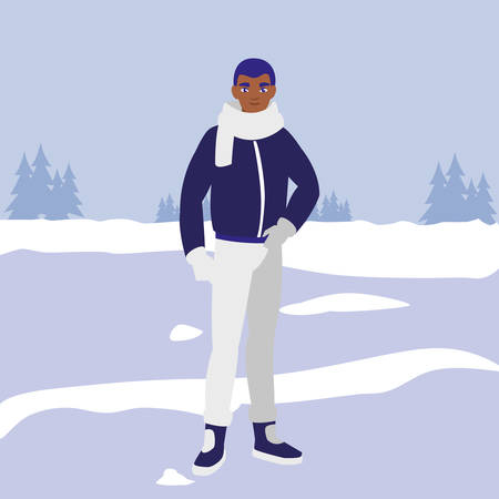 young man black with winter clothes vector illustration designのイラスト素材
