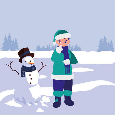 cute little boy with winter clothes vector illustration designのイラスト素材