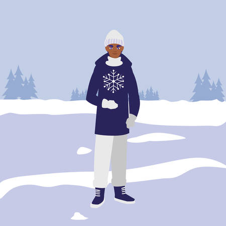 young man black with winter clothes vector illustration designのイラスト素材