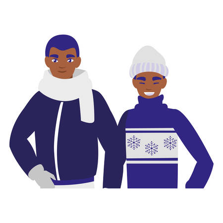 black father and son with winter clothes vector illustration designのイラスト素材