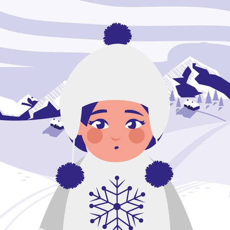 beautiful little girl with winter clothes vector illustration designのイラスト素材