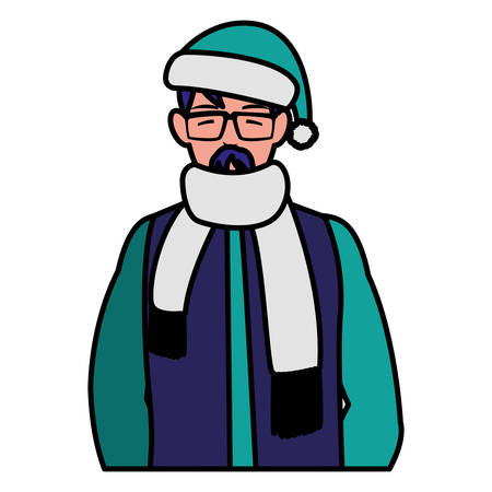 young man with glasses and winter clothes vector illustration designのイラスト素材