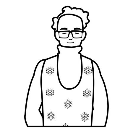 young man with glasses and winter clothes vector illustration designのイラスト素材