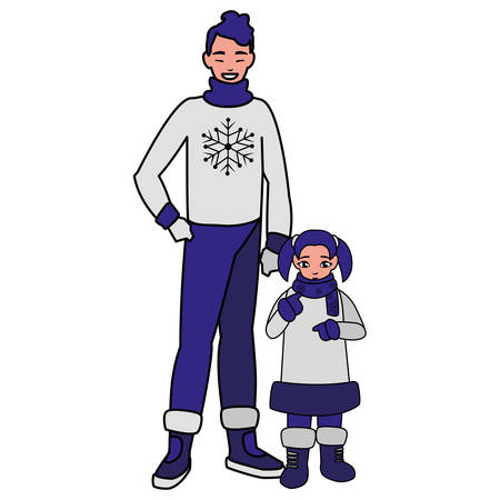 father and daughter with winter clothes vector illustration designのイラスト素材