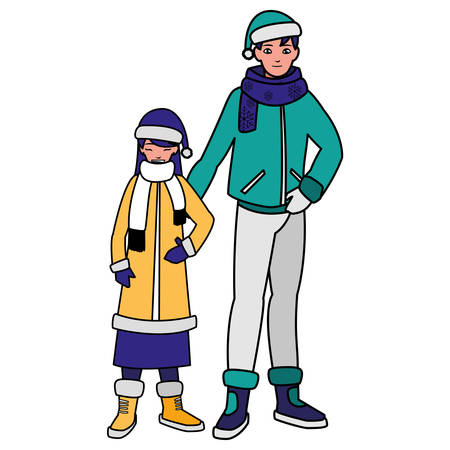 father and daughter with winter clothes vector illustration designのイラスト素材
