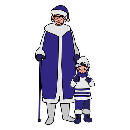 cute grandmother and grandson with winter clothes vector illustration designのイラスト素材