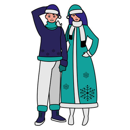young couple with winter clothes vector illustration designのイラスト素材