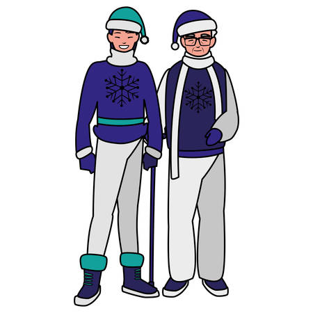 cute grandfather and son with winter clothes vector illustration designのイラスト素材