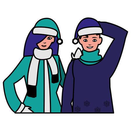young couple with winter clothes vector illustration designのイラスト素材