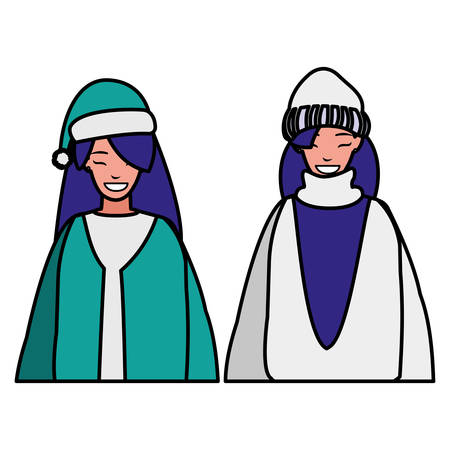 couple of girls with winter clothes vector illustration designのイラスト素材