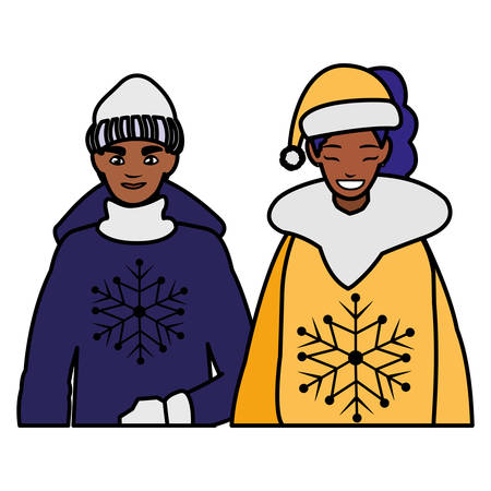 young couple black with winter clothes vector illustration designのイラスト素材