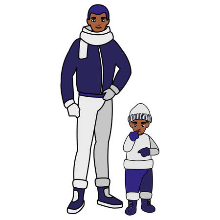 black father and son with winter clothes vector illustration designのイラスト素材