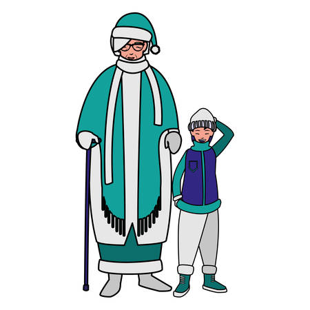 cute grandmother and grandson with winter clothes vector illustration designのイラスト素材