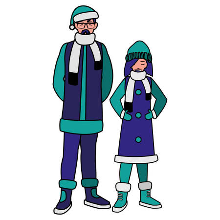 father and daughter with winter clothes vector illustration designのイラスト素材