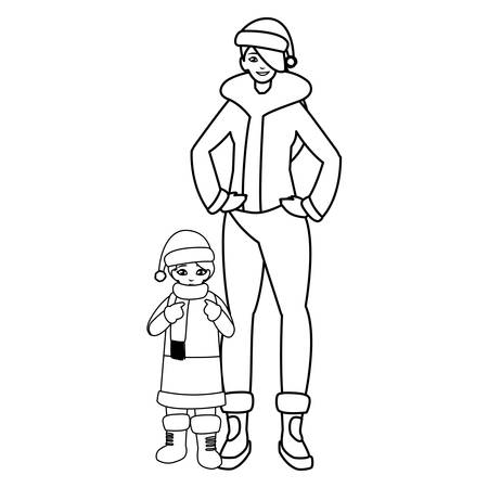 cute mother and daughter with winter clothes vector illustration designのイラスト素材