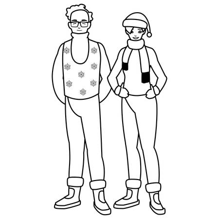 young couple with winter clothes vector illustration designのイラスト素材