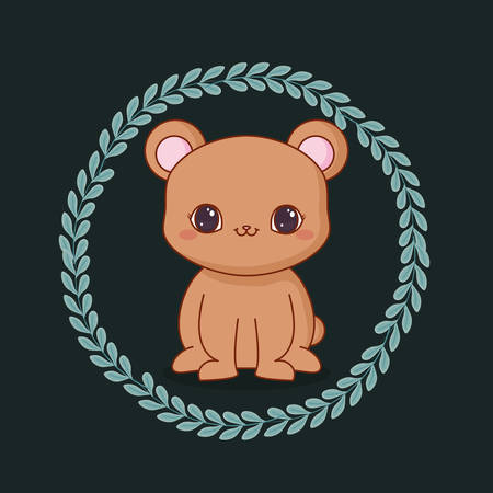 cute bear teddy with leafs vector illustration designのイラスト素材