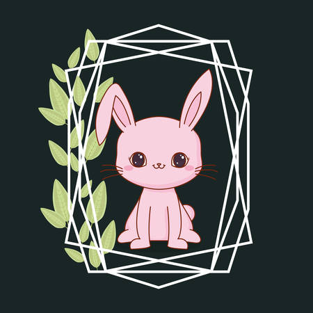 cute rabbit with leafs vector illustration designのイラスト素材