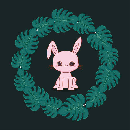 cute rabbit with leafs vector illustration designのイラスト素材