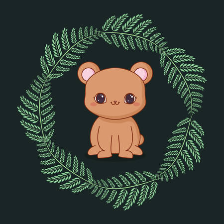 cute bear teddy with leafs vector illustration designのイラスト素材