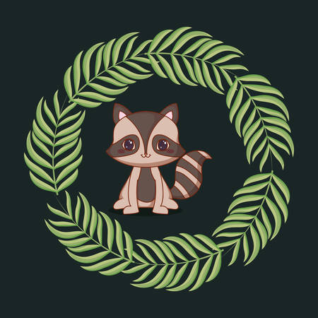cute raccoon with leafs vector illustration designのイラスト素材
