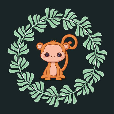 cute monkey with leafs vector illustration designのイラスト素材
