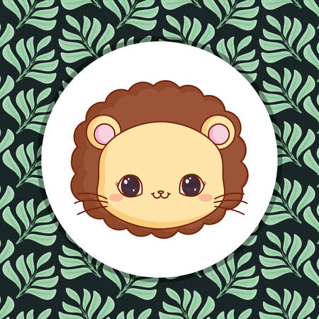 cute lion with leafs vector illustration designのイラスト素材