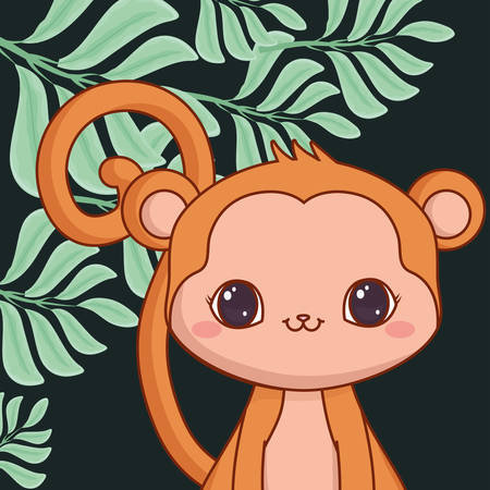 cute monkey with leafs vector illustration designのイラスト素材