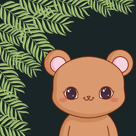 cute bear teddy with leafs vector illustration designのイラスト素材