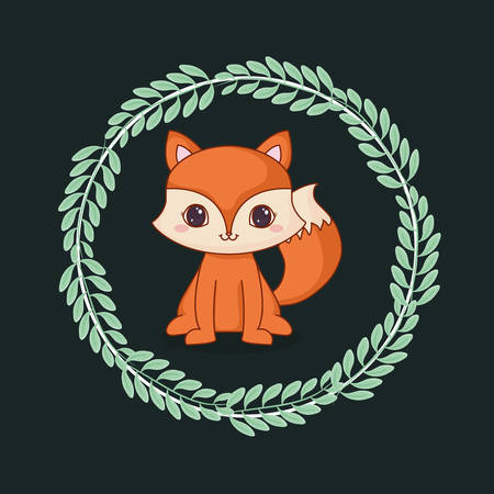 cute fox with leafs vector illustration designのイラスト素材