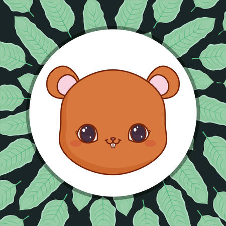 cute chipmunk with leafs vector illustration designのイラスト素材