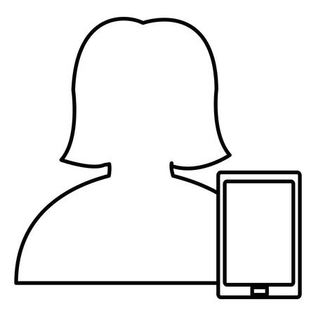 smartphone with female user silhouette vector illustration designのイラスト素材
